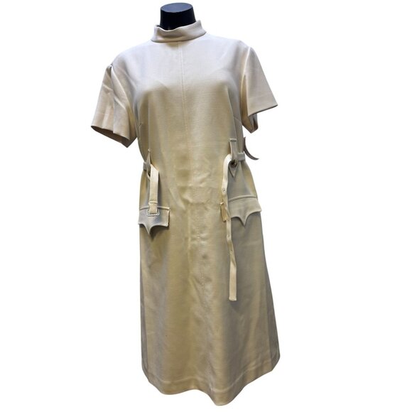 The J. Peterman Company White Belted Winter Dress Size M - Picture 5 of 6